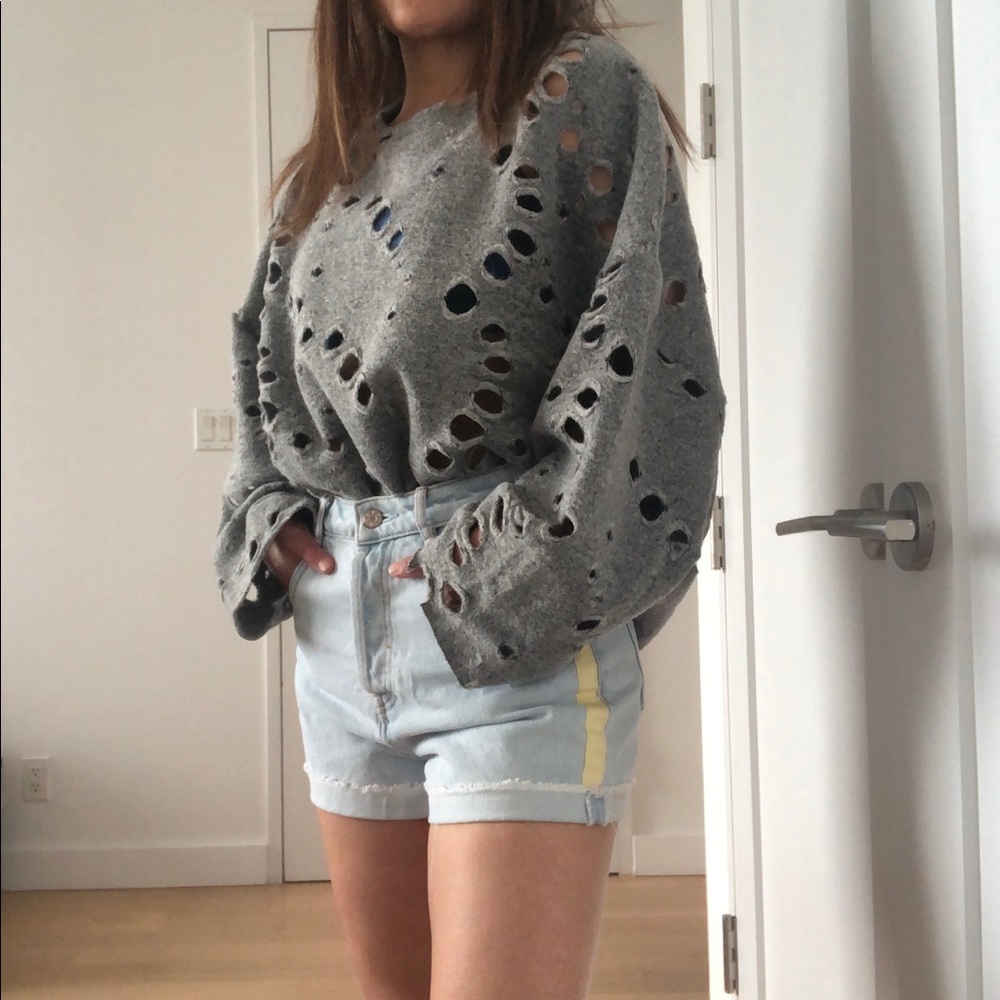 Zara Distressed Grey Hole-Pattern Sweater - Picture 5 of 5